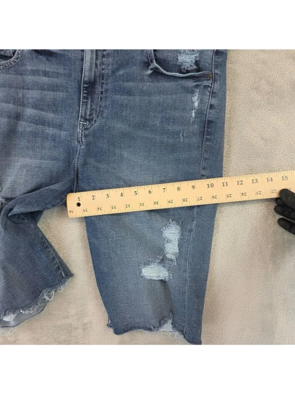 True Religion Shorts Mens 34 Blue Denim Distressed Bermuda 11 Inseam Raw Hem